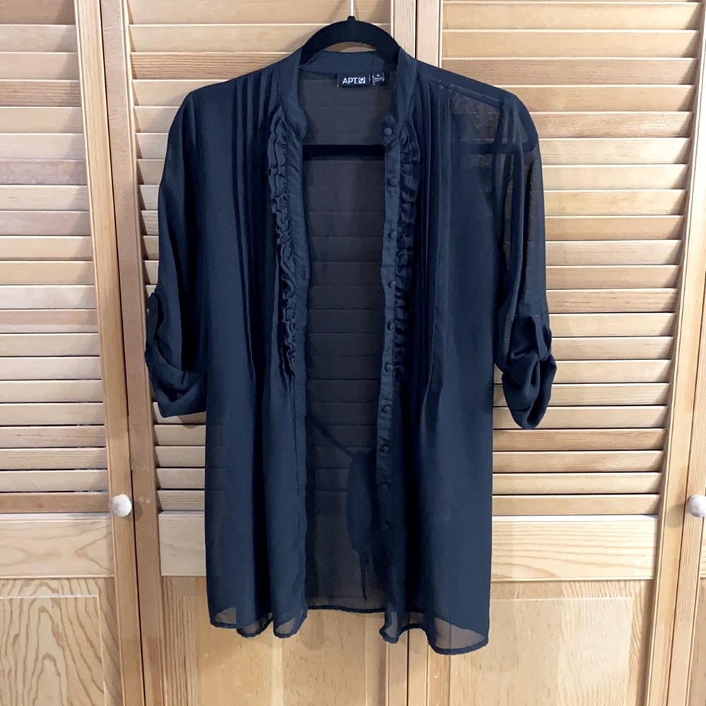 Sheer blouse office business work wear black chic